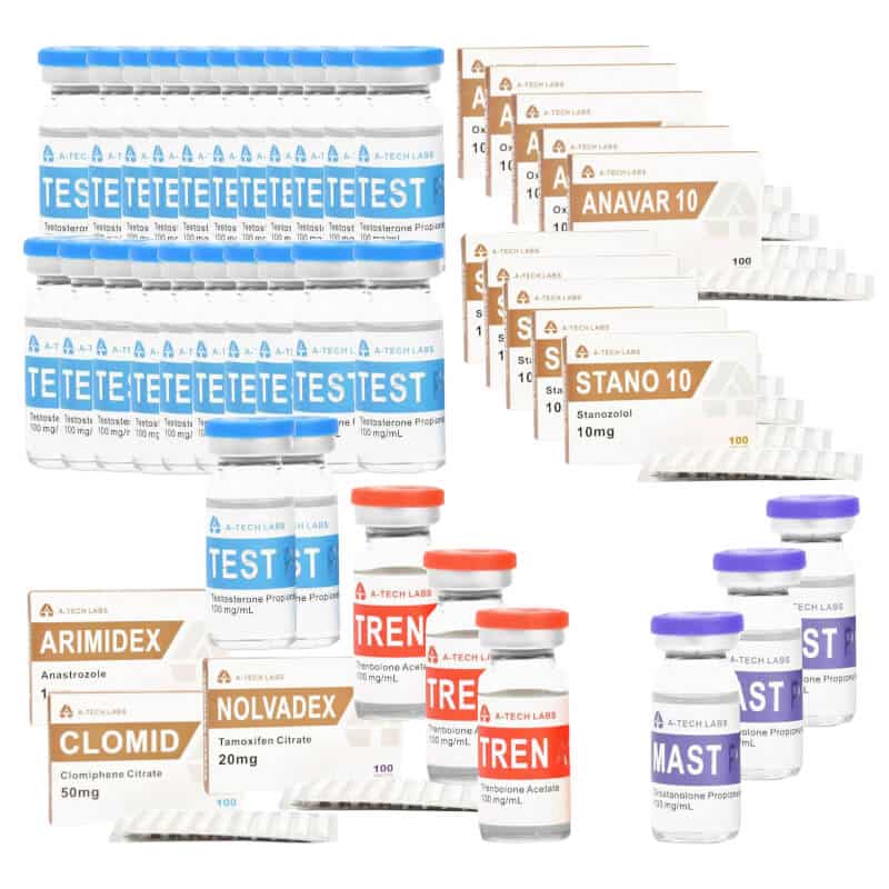 Pack Prise de Masse sèche EXTREME – A-Tech – Test P + Tren A + Mast P + Anavar + Winstrol Oral (16 semaines)
