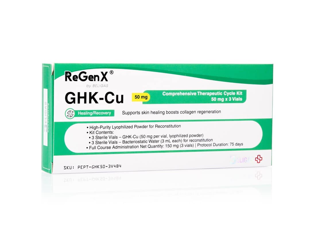ReGenX GHK-Cu 50 mg/mL, 3 (50 mg) flacons + 3 (3 mL) eau bac - Beligas(international)